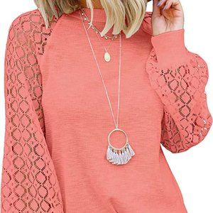 MIHOLL Women’s Long Sleeve Tops Lace Casual Loose Blouse